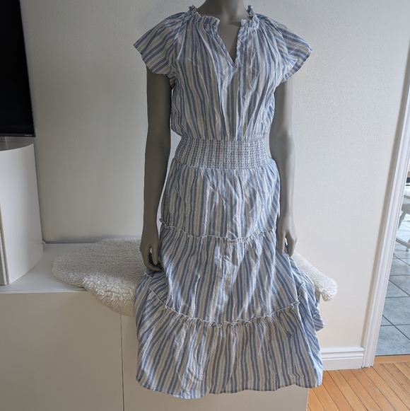 NWT! LUCKY BRAND Blue and White Ruched Midi Sundress - Picture 8 of 12